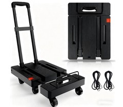 500LB Folding Hand Truck 6 Wheel Luggage Cart Expandable Base 2 Straps