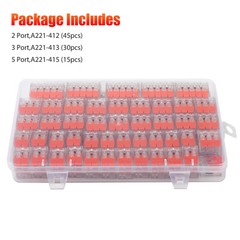 90Pcs For Wago 221 Lever Nuts Compact Splicing Wire Connectors – 2/3/5 Terminal
