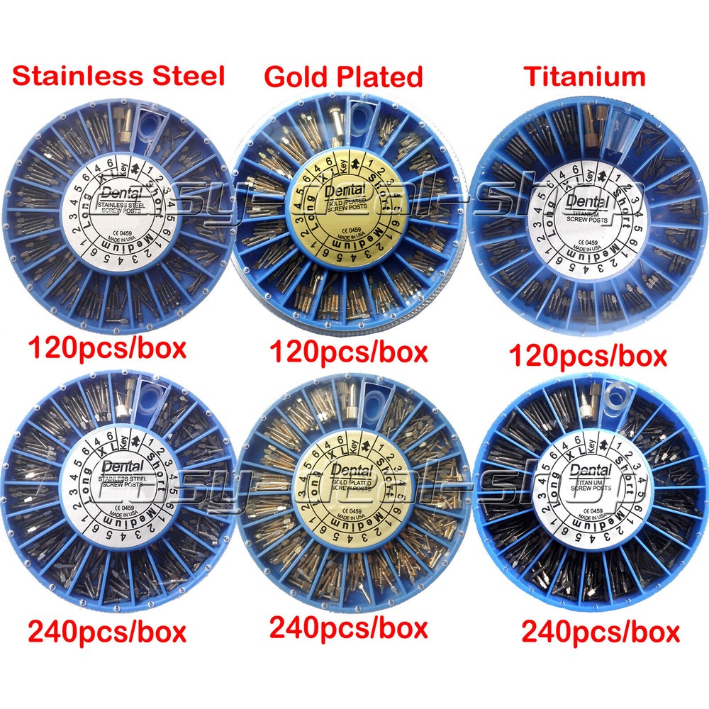 Dental Screw Post Endo Refill Stainless Steel/ Titanium /24K Gold Plated Conical