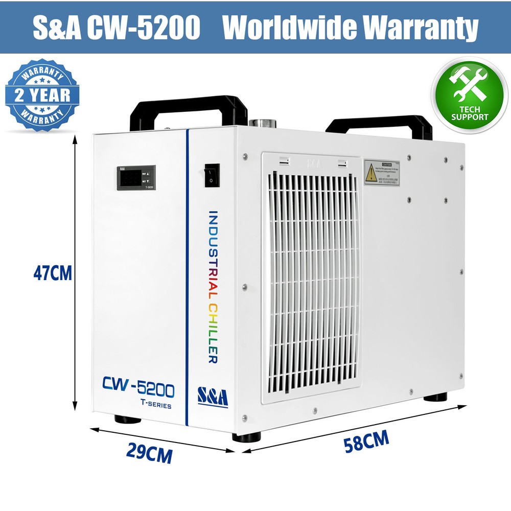 S&A CW-5200DH Industrial Water Chiller FDA AC 1P 110V for CO2 laser Engraver