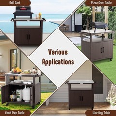Outdoor Grill Cart with Stainless Steel Tabletop and Storage Cabinet,Movable Kit