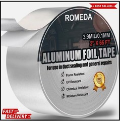 Aluminum Foil Tape 2″ x 65ft | 3.9 Mil High-Temp HVAC Tape for Ductwork & Vents
