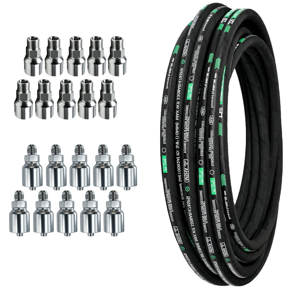 100ft 1/4 hydraulic hose 20PCS Two Types NPT/JIC Male hydraulic fittings