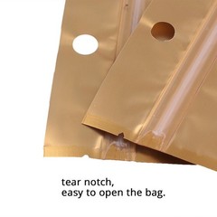 Versatile Plain Style Foil Zipper Bags Gold With Hanging Hole Multipurpose