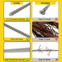 1/8 Inch Wire Rope, 120FT Stainless Steel Cable, 7×7 Strands Steel Wire Kit w…