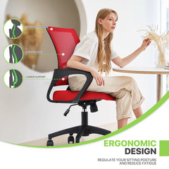 Height Adjustable Swivel Computer Home Office Ergonomic Desk Mesh Chair Red