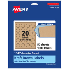 Avery Kraft Brown Round Labels Sure Feed Technology 1.5 Diameter 1000 Kraft