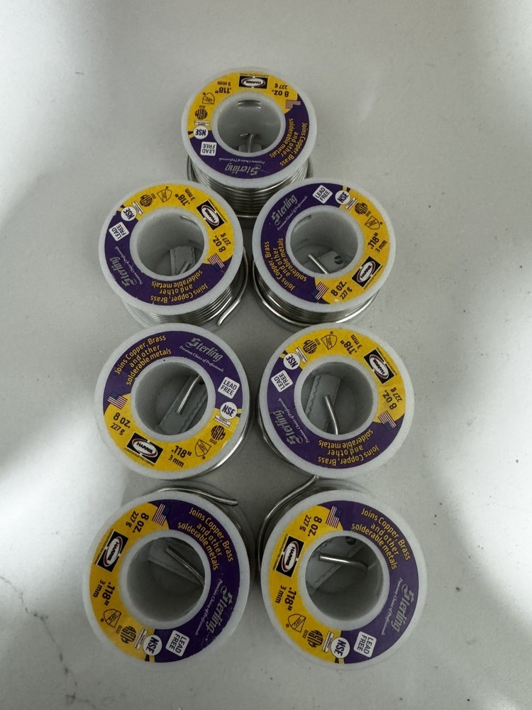 Harris Products 8-oz Lead Free Plumbing Solder .118″ 3mm STERLING 227g LOT OF 7