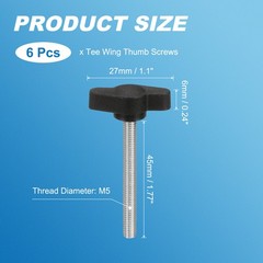 6 Pcs M5 x 45mm Tee Wing Thumb Screws Carbon Steel Mechanical Handle Bolt Screws