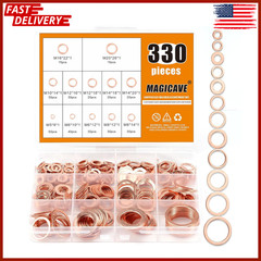 330PCS Copper Crush Washer Assortment Kit M5-M20 Metric Copper Sealing Washers f