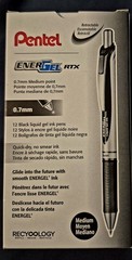 Box of 12, Black Pentel EnerGel Deluxe RTX 0.7mm Rollerball Gel Ink Pens, BL77A