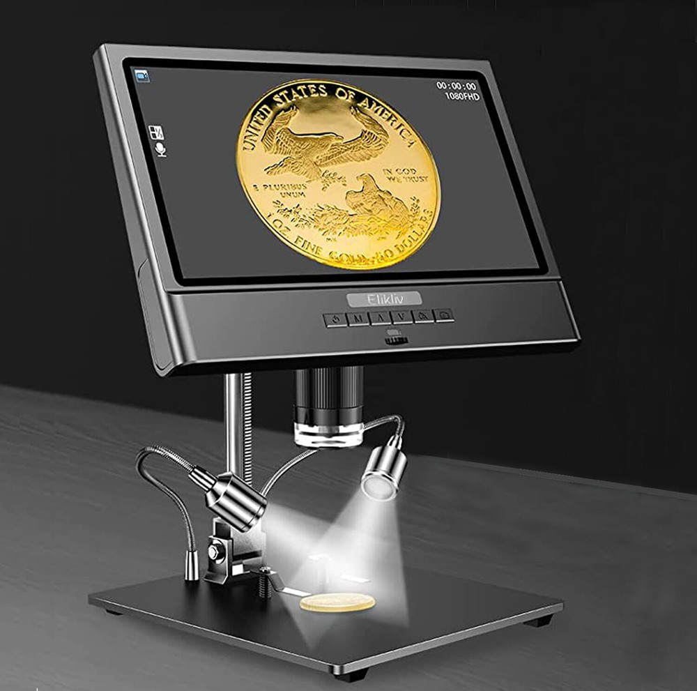 Elikliv 10” Digital Microscope 1300X Jewelry Loupe Coin Magnifier w/ LED Light