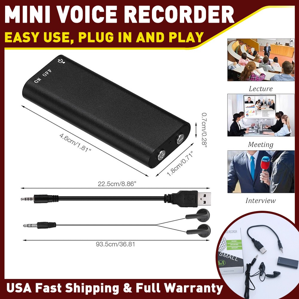 Mini Hidden Spy Audio Recorder Voice Activated Office Listening Device 16GB