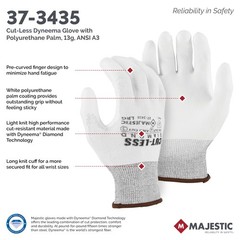 Majestic 37-3435 Cut-Less Dyneema Glove MED White 12 Pairs for Automotive