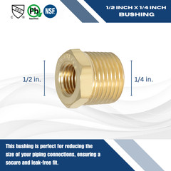 10) 1/2″ MALE X FEMALE 1/4″ NPT PIPE THREAD HEX REDUCER BUSHING -LEAD FREE BRASS