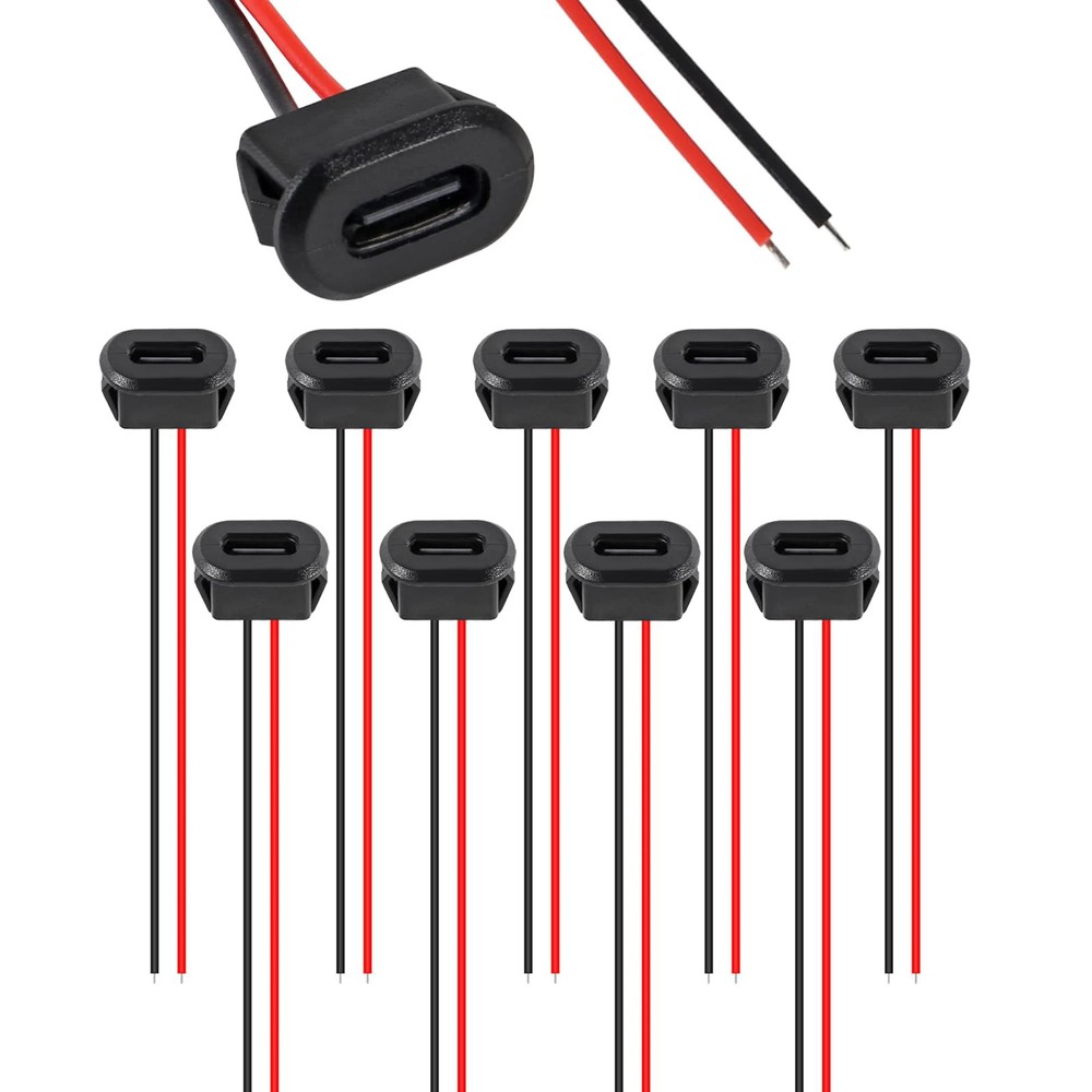 5/10/20pcs Waterproof Type-C Female Chassis Socket Connector 2 Pin Charging Port
