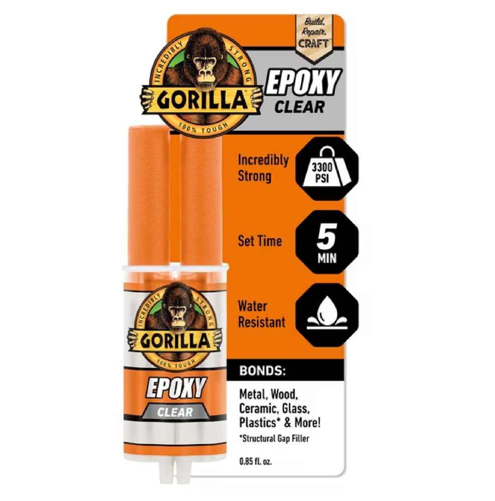 Gorilla 2 Part Epoxy, Clear Epoxy, 0.85 Ounce Syringe (Pack of 1) – 5 Minute Set