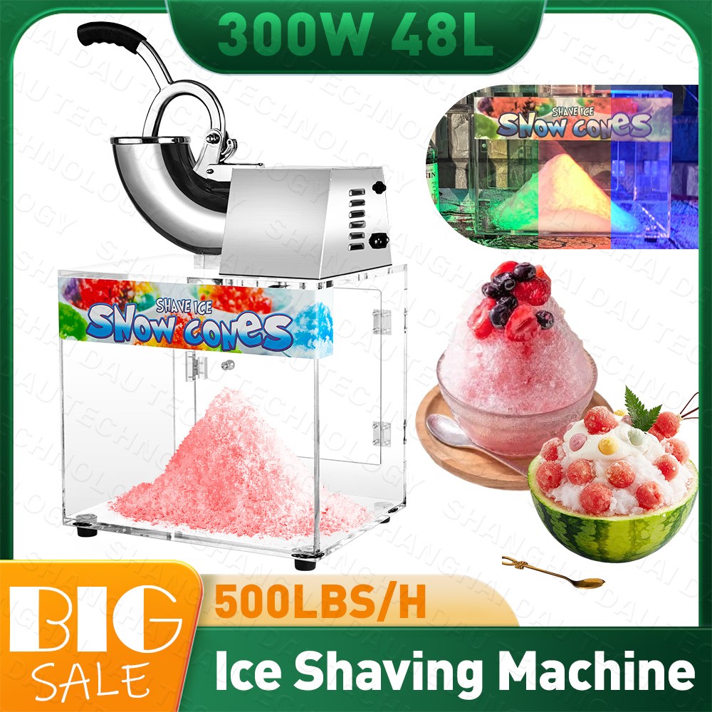 Efficient Electric Ice Shaver, 500LB/H Ice Shaving Machine for Family Gatherings
