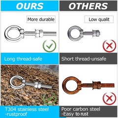 M10 Shoulder Eye Bolts 2.75″ X3/8″ Premium Stainless Steel with 2 Nuts and 1 …