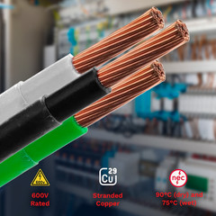 12 AWG THHN Twisted Stranded Copper Wire 3 Conductors PVC/Nylon Jacket 25-250 FT