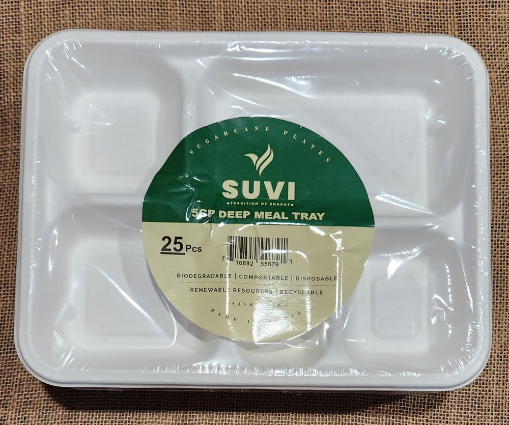 400 pack 5 comp DEEP PLANT BASED Plates Disposable School lunch Tray BAGASSE
