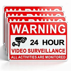 4 Pack Video Surveillance Signs, 8 x 12 Inch Aluminum Camera Signs, CCTV