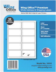 WING OFFICE Premium Shipping Labels Blank Self Adhesive 10 per Sheet 2″ X 4″