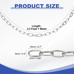 3.3Ft SUS304 Stainless Steel Chain, 2Mm Metal Chain Link 1 Meter Small