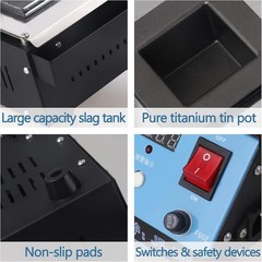 Lead-Free Titanium Solder Pot 500W Dual Digital Display 2.3kg Capacity 600°C Max