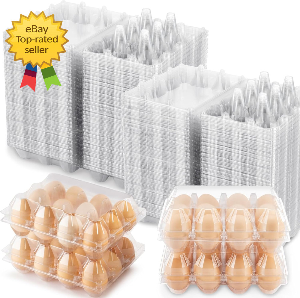 100 Pack Plastic Egg Cartons Clear 12 Grid Storage Boxes for Farm Market Use Pro