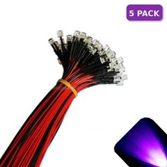 5 x 12v 3mm Flat Top Pre Wired UV Purple LED Wide Angle 13v 14v 15v Prewired