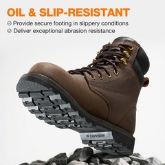 NINGO 6” Men Leather Safety Work Boot Steel/Soft Toe Lace Up Trail Hiking Shoes