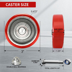 3 Inch Caster Wheels, Polyurethane on Cast Iron Wheel – Heavy Duty Caster