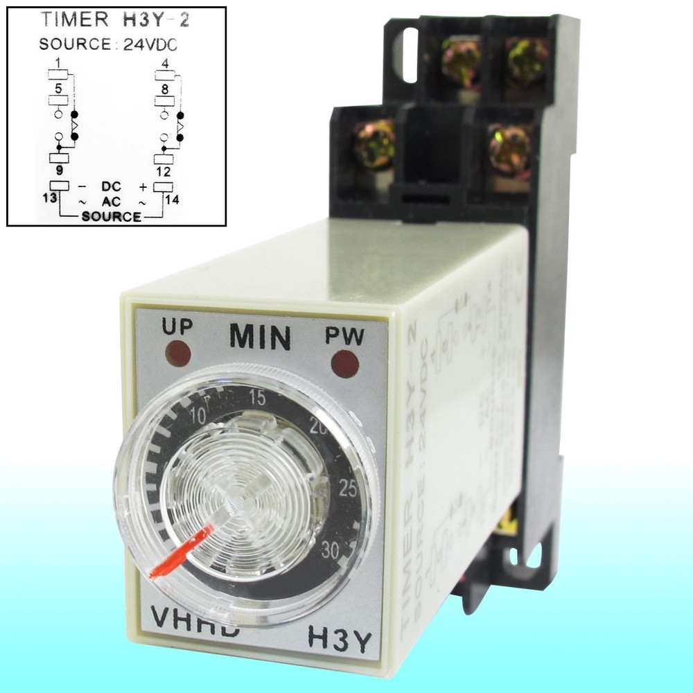 DC24V 30Min 0-30 Minute Delay Timer Time Relay H3Y-2 8 Pin DIN Rail Socket