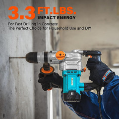 9 Amp 1-1/8″ SDS-Plus Rotary Hammer Drill with Keyless Chuck Adapter