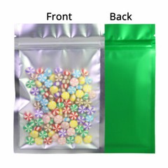 Assorted Size Clear Front Green Back Matte Foil Mylar Zip Lock Pouch Bag G04