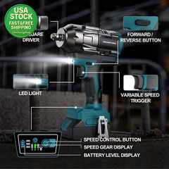 Cordless Impact Wrench Makita 18V 1 2 Brushless High Torque 900 Ft-Lbs 4-Speed