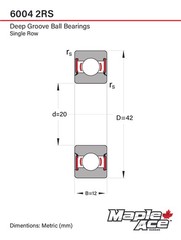 6004-2RS Ball Bearing 20x42x12mm 6004 2RS Rubber Sealed (Qty 4)