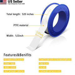 VOTMELL 8 Rolls 1/2 Inch(W) X 520 Inches(L) Teflon Plumbers 8 ROLLS, White