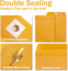 Goefun Clasp Envelopes 10X13, 20 Pack | Large Manilla Envelopes, Gummed Seal, fo