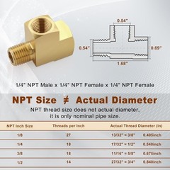 2Pcs 1/4″ Brass Tee Fittings 1/4″ NPT Female Pipe to 1/4″ NPT Male Pipe to 1/4″