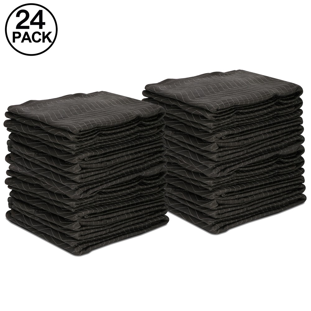 24 Pack Moving Blankets 80″ x 72″ Pro Economy Shipping Furniture Pads Black