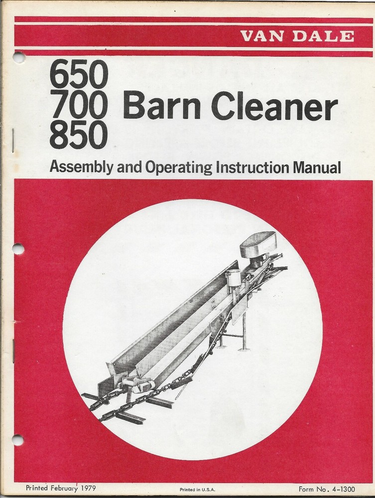 VAN DALE 650 700 850 BARN CLEANER No. 4-1300 Operating Instruction Manual (A)