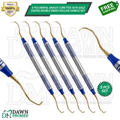 5 Pcs Dental Gracey Curettes 13/14 Gold Coated Double Ended Hollow Handle Set