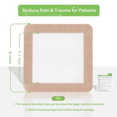 NeuHeils Silicone Adhesive Foam Dressing Bandage 6”x6” (Pack of 5), Tan