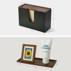 Bamboo Paper Towel Dispenser with Removable Wooden Lid Tray, Black