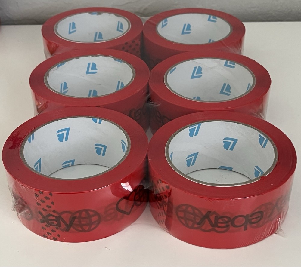 6 Rolls Official eBay Brand Logo Red Packing Packaging Tape Shipping 2″ X 75”