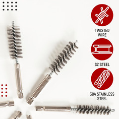 6PCS Copper Tube Cleaner Set with Stainless Steel Brushes and Hex Shank Handle