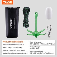 Kayak Anchor Kit,3.5 lb Paddle Board Anchor Kit with 26.2 ft/8 m Rope and Buoy
