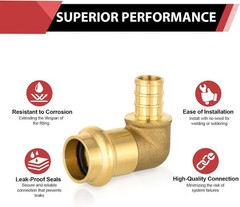 1/2″ Copper Press X 1/2″ PEX Crimp Elbow Brass Fittings Pack of 5